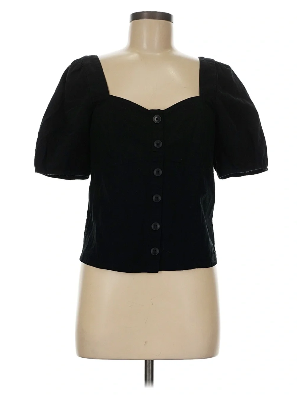 Madewell Black Square Neck Puff Sleeve Top - Women